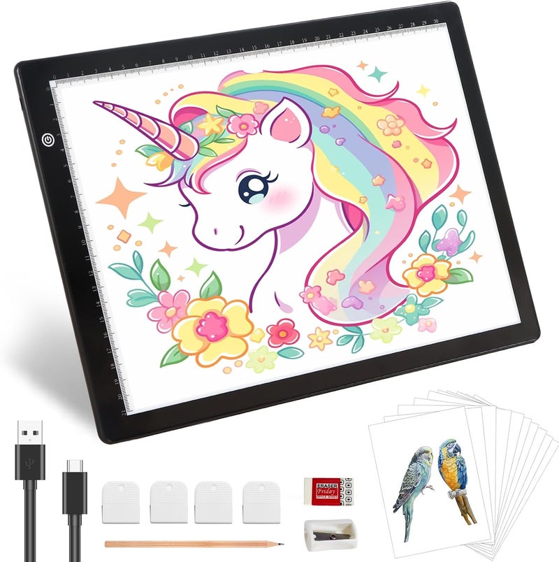 KEIWRLIGHT A4 Light Board for Tracing Pad - Plugged-in Power Thin Lightbox Adjustable Brightness Stepless Light Table, A4 Light Box for Diamond Painting Sketching Tattoo Accessories for Art Kid Adults - Image 1